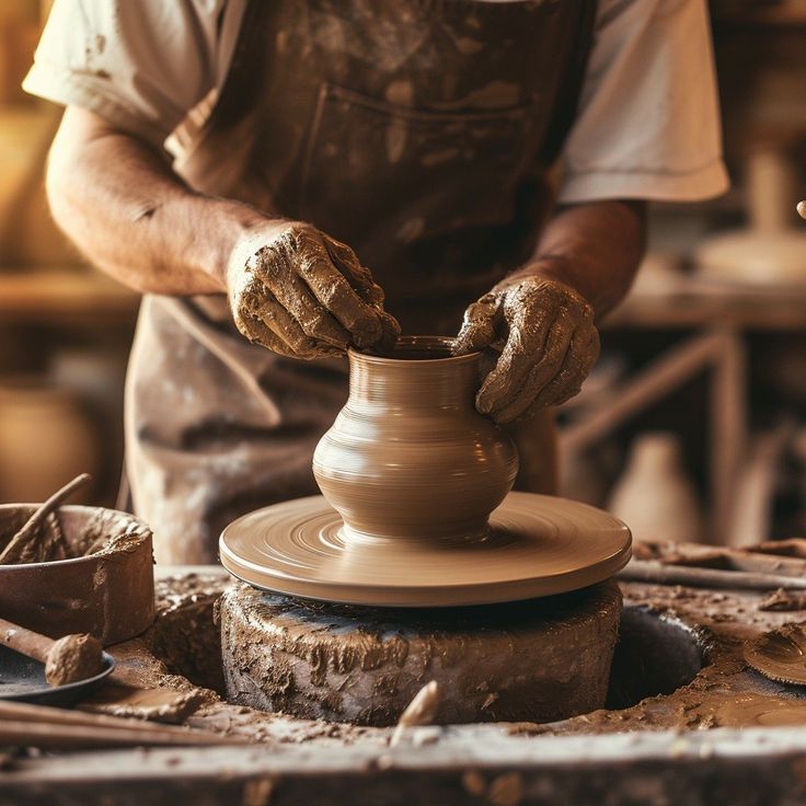 Artisan crafting pottery on a wheel